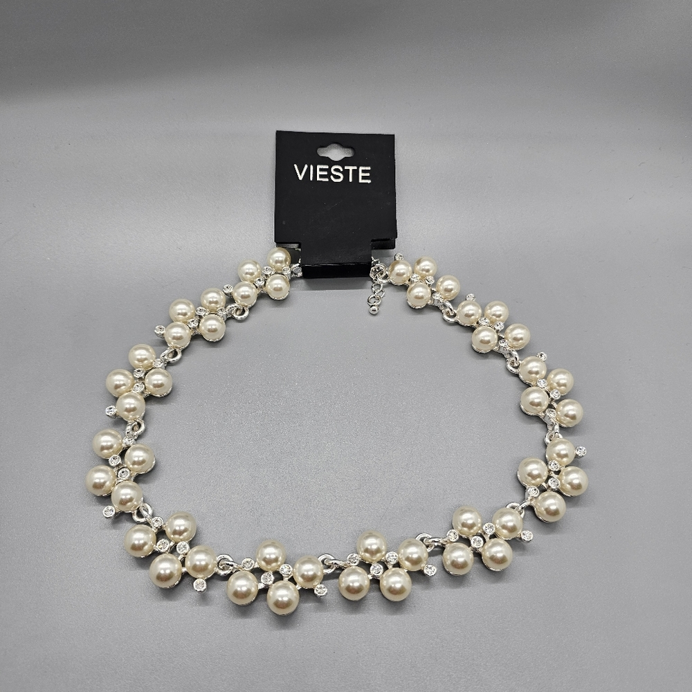 Vieste Silver Plated White Pearl Rhinestone Necklace